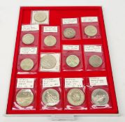 Thirteen 19th century and later Swiss five Franc coins including; shooting festival 1861, 1872,