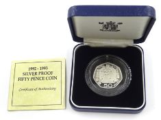 EEC 1992/1993 silver proof fifty pence coin,