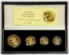 Queen Elizabeth II Royal Mint 'The 1985 United Kingdom Gold Proof Set' five pounds, two pounds,