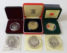 Six modern silver proof coins; Canada 2002 silver proof dollar, cased with certificate,
