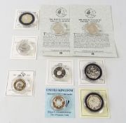 Nine modern commemorative silver proof coins; 1992/1993 dual dated 'EEC' fifty pence,