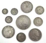 Collection of George III, George IV and William IIII coins; George III 1820 crown,