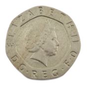 Queen Elizabeth II twenty pence undated error coin (should bear the date 2008) Condition