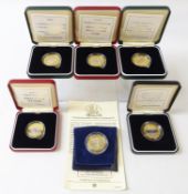 Six Royal Mint silver proof two pound coins; 1997, 1998, 1999 piedfort 'Rugby World Cup',