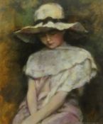 Sue Broadley (British Contemporary): Young Girl wearing a Hat,