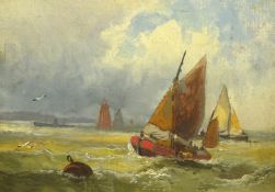 Attrib. Robert Ernest Roe (British 1852-1921): Sailing Barges off the Coast, pair oils on board