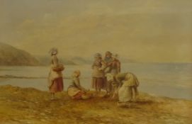 Kate E Booth (British fl.1850-1899): 'Limpet Pickers', watercolour signed and titled