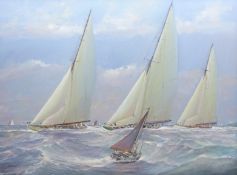 Michael J Whitehand (British 1941-): Big Class Yachts off the Isle of Wight,