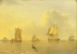 John Ward of Hull (British 1798-1849): 'Vessels Becalmed', pair oils on panel unsigned,