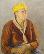 Philip Naviasky (British 1894-1983): 'Half length Portrait of a Woman with Yellow Head Scarf,