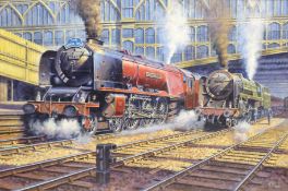 Robert Nixon (British 1955-): The Royal Scot 'City of Carlisle' Locomotive leaving Carlisle Station,