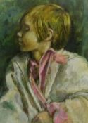 Sue Broadley (British Contemporary): Young Boy in a Pink Scarf,