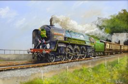 Adrian Thompson (British 1960-): The Golden Arrow 'William Shakespeare' Railway Locomotive pulling
