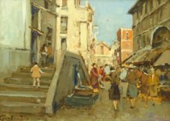 Felice Giordano (Italian 1880-1964): Busy Street Scene,