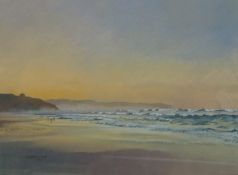 Elizabeth A Smith PPRSMA (British 1950-): 'Evening' Whitby Beach looking towards Kettleness,