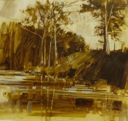 Emerson Mayes (British Contemporary): River Landscape, mixed media signed,
