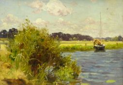 English School (Mid 20th century): Sailing Boat on a River,