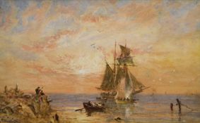 George Weatherill (British 1810-1890): Boats off the Coast at Sunrise, watercolour signed 11.