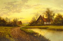H Cole (19th/20th century): Cottage at Sunset,