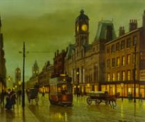Steven Scholes (Northern British 1952-): Oxford Street Manchester, oil on board signed 36.