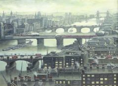 Steven Scholes (Northern British 1952-): 'Four Bridges to the City of London 1958',