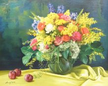 Gregori (Lysechko) Lyssetchko (Russian 1939-): Still Life of Flowers in a Vase with Plums,