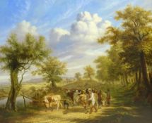William Smith (British fl.1813-1859): Driving Cattle on a Country Lane, oil on canvas signed