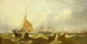 Attrib. Adolphus Knell (British fl.1860-1890): Shipping off the Coast, pair oils on canvas