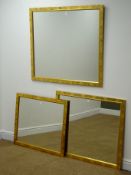 Set three graduating painted gold frame mirrors, W99cm,