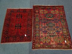 Turkish style rug, geometric medallion field (148cm x 198cm) and a Tirkish style red ground rug,