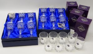 Set of six boxed Edinburgh Crystal Skibo pattern tumblers and two sets of six Bohemia Crystal