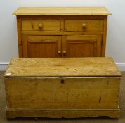 Solid pine sideboard, moulded top two drawers above two panelled doors, plinth base (W110cm, H89cm,