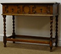19th century oak side table, single carved front drawer,