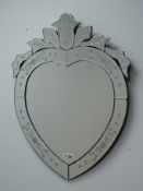 Venetian style heart shaped wall mirror, with shaped cresting,