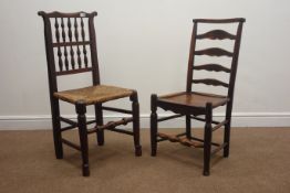 18th century country elm ladder back dining chair with plank seat and an 18th century country elm