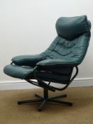 Mid 20th century stressless swivel armchair, upholstered in a green fabric, metal supports,