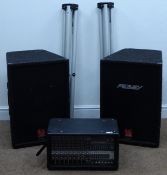 Peavey 400SC XR684 stereo powered mixer with owners manual and pair Peavey Eurosys 3 speakers and
