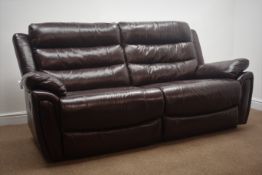 AMX three seat manual reclining sofa upholstered in brown leather (W195cm) and matching pair