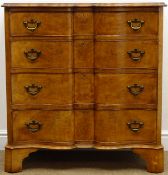 Queen Anne style serpentine front walnut chest, four drawers, shaped bracket supports, W84cm, H88cm,