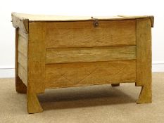 Late 19th century beech feather edge board chest, removable lid, stile supports, W104cm, H69cm,