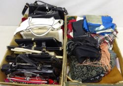 Collection of ladies modern handbags, clutch bags and purses and a collection of silk,