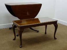 Regency style inlaid mahogany drop leaf table, four splayed supports with brass caped feet (W91cm,
