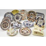 Early 29th century and later Masons Ironstone plates, some having Chinoiserie design,