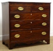 Early 19th century inlaid and cross banded mahogany chest, two short and three long drawers,