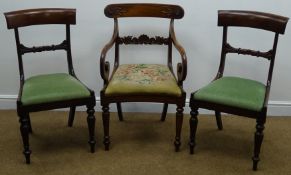 Regency mahogany carver armchair, shell carved lower splat, upholstered concave seat,