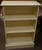 Painted open bookcase, two shelves, plinth base, W76cm, H114cm,