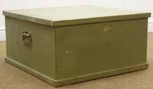 Early 20th century painted wooden chest, hinged lid, two carrying handles, W67cm, H34cm,