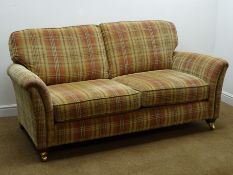 Parker Knoll Devonshire two seat sofa, upholstered in Highgrove Check Berry fabric, W190cm,