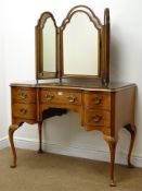 Queen Anne style serpentine front walnut dressing table, one long and four short drawers,