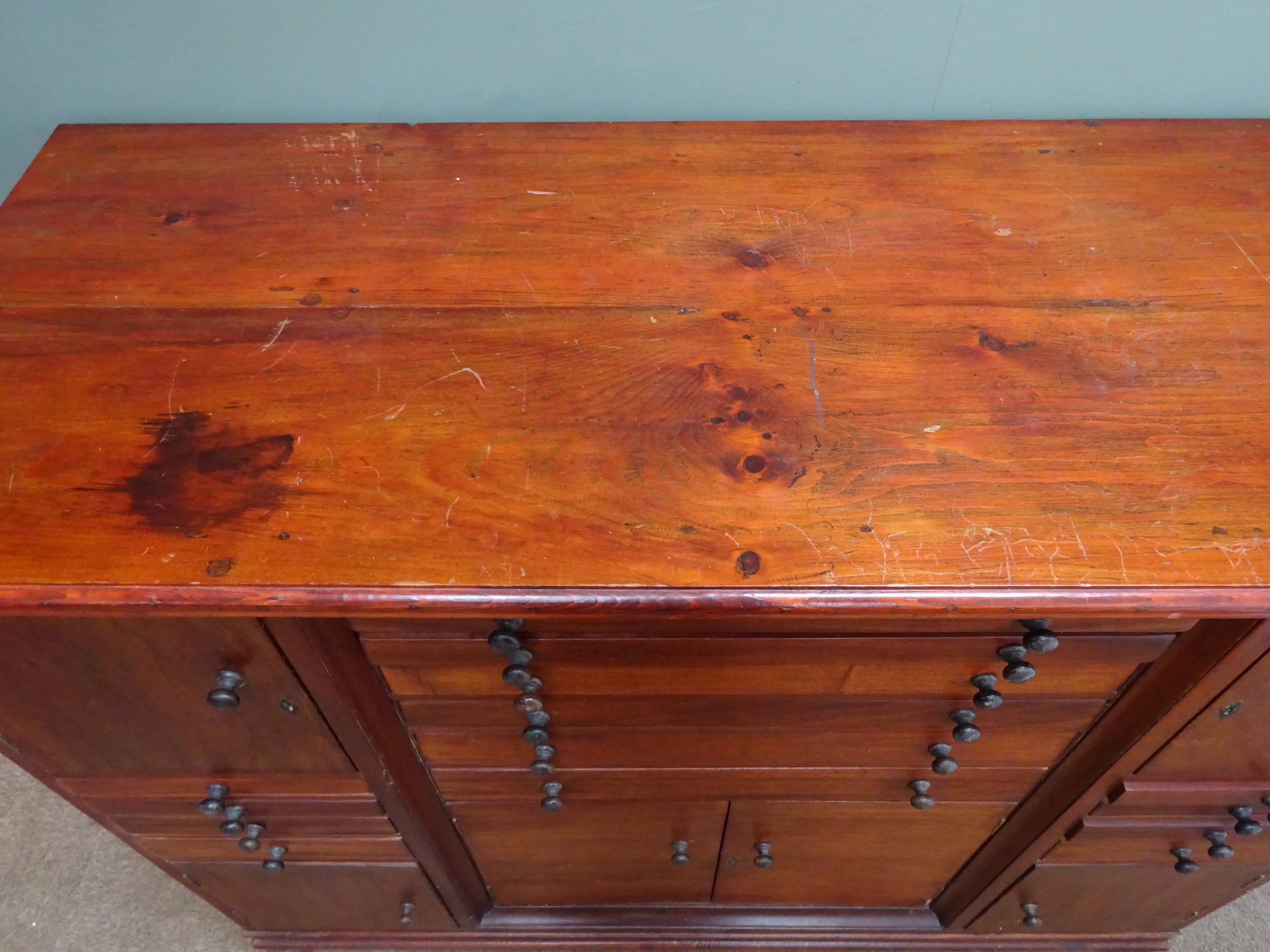 Edwardian mahogany specimen cabinet, moulded top, six long and eight graduating drawers, - Image 3 of 4